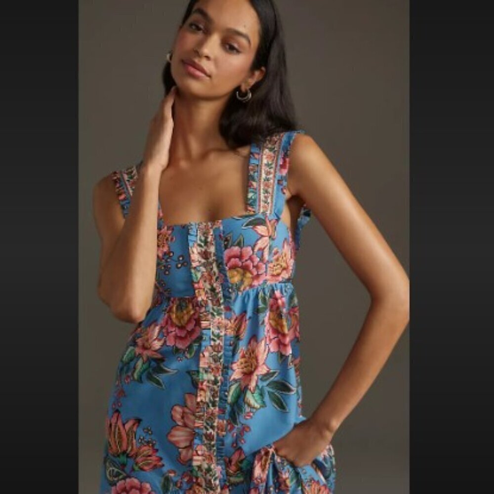 NWT Farm Rio Wonderful Bouquet Blue Sleeveless Maxi Dress Size Medium - Picture 8 of 17